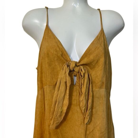 Elan Golden Yellow Tie Front Tiered Maxi Dress - Picture 5 of 9